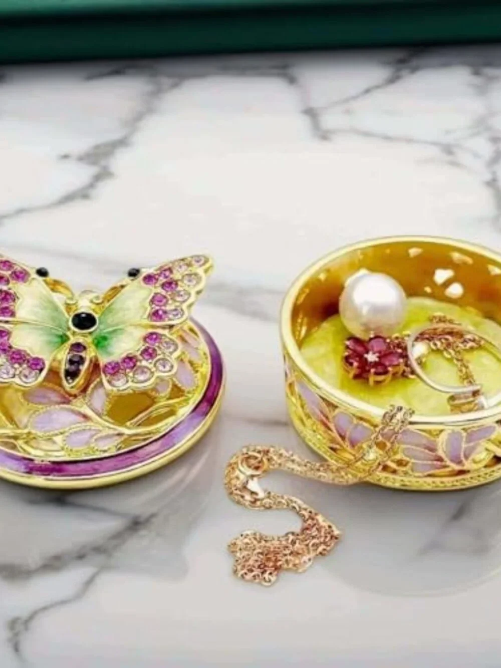 Elegant Butterfly Jewelry Trinket Boxes.Enameled Decorative Keepsake Ring Box Ho